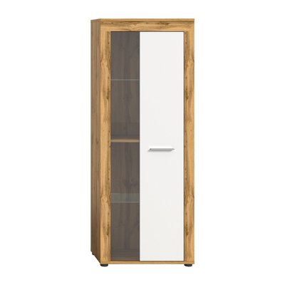 Meuble vitrine 1 porte vitrée blanc et chêne wotan H159 cm - AOSTA CALICOSY