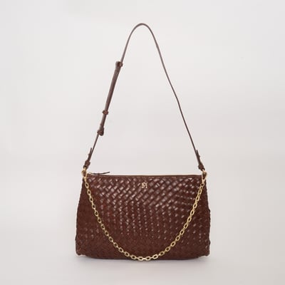 Sac pochette en cuir de vachette tressé, VIOLETTE XL PETITE MENDIGOTE