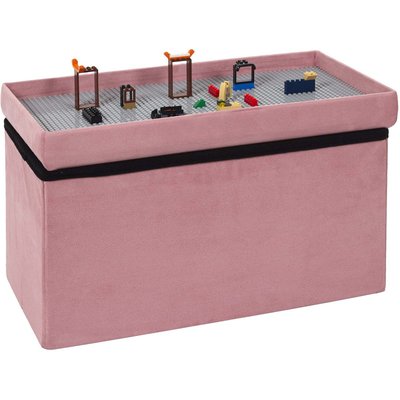 Banc coffre pliable en velours couvercle compatible briques de construction Rose CMP