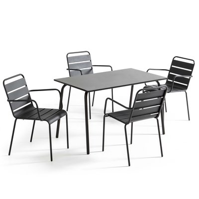 Table de jardin et 4 fauteuils en métal, PALAVAS OVIALA