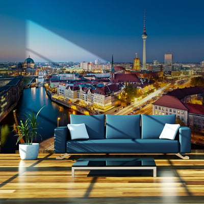 Papier peint intissé panoramique Ville et Architecture Berlin view from Fischerinsel (night) EDEN