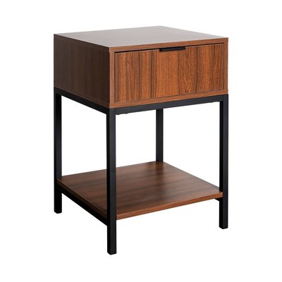 Table de chevet décor noyer et métal 1 tiroir WALNUT SWEEEK