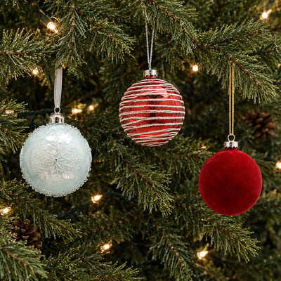 Set of 3 Mixed Red & White Baubles SO'HOME