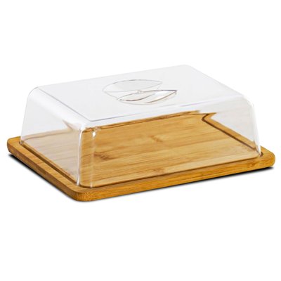 Petit plateau fromage bambou et cloche acrylique 24x18.5x6.6cm WADIGA