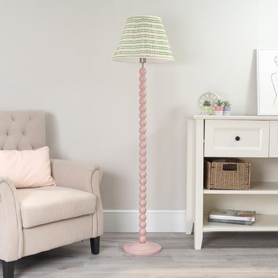 Pink Bobbin Floor Lamp with Green Aztec Shade SO'HOME