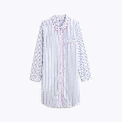 Chemise de nuit col classique en popeline de coton, ESSENTIEL RAYÉ LAURENCE TAVERNIER