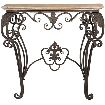 Console classique en métal sculpté noir et plateau en bois 88x43x79cm WADIGA
