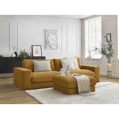 Canapé droit fixe 3 places en tissu texturé avec pouf, LEONARD BOBOCHIC