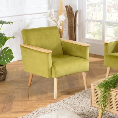 Fauteuil en velours vert et bois TIM PIER IMPORT
