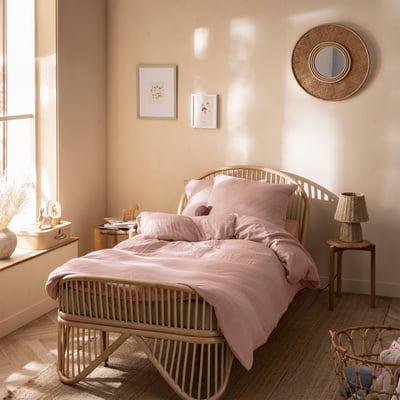 Parure de lit enfant unie en coton, GAZE DE COTON MATT ET ROSE