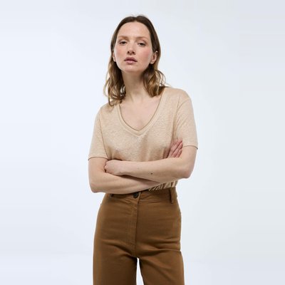 T-shirt col V irisé en lin, certifié European Flax MONOPRIX