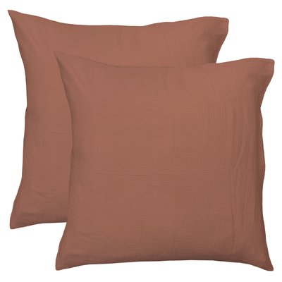 Set de 2 taies d’oreiller unies en coton, GAZE DE COTON MATT ET ROSE