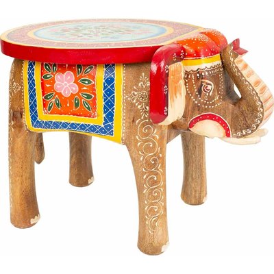 table basse éléphant bois peint décor coloré artisanal RECOLLECTION