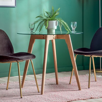 Tinsukia Oak and Glass Round Dining Table 75cm (Seats 4) SO'HOME