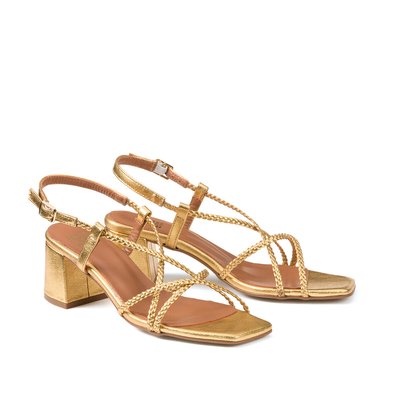 Sandales brides tressées cuir, à talon, Signatures LA REDOUTE COLLECTIONS