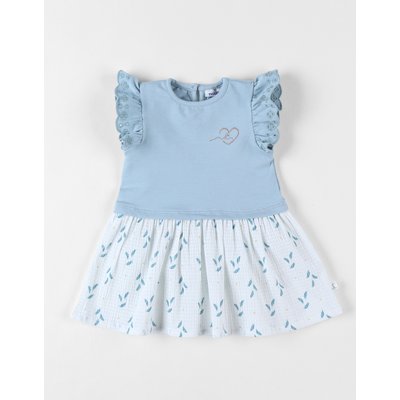 Robe bi-matière à manches courtes, écru/bleu NOUKIE'S