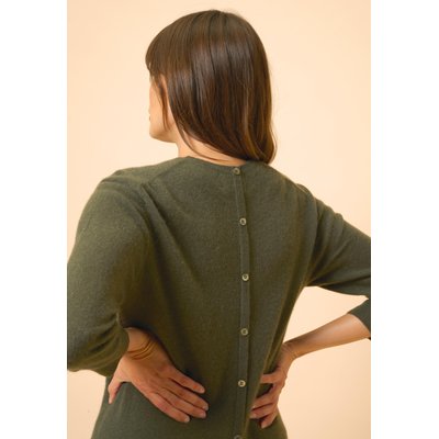 JANICE pull col rond kaki en cachemire JUST CASHMERE