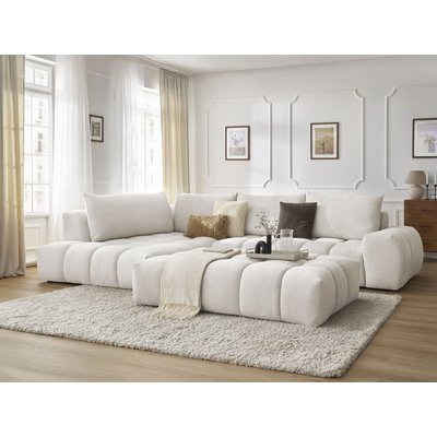 Canapé d'angle fixe 5 places en tissu texturé avec pouf, EVEREST BOBOCHIC