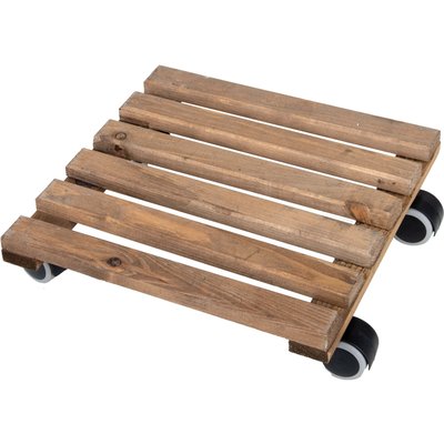 Support à roulettes en bois pour plantes d'intérieur Carré - Teinté marron JARDINDECO