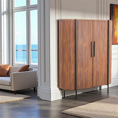 Buffet haut 2 portes côtés arrondis bois naturel TRANI PIER IMPORT