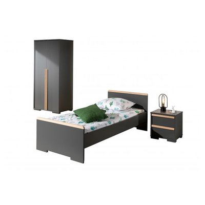 LONDON Lit + Chevet tiroirs + Armoire portes VIPACK