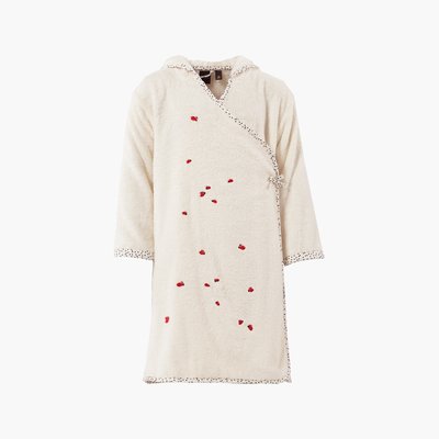 Peignoir coton biologique cache-coeur à capuche RAPHIA CARRE BLANC