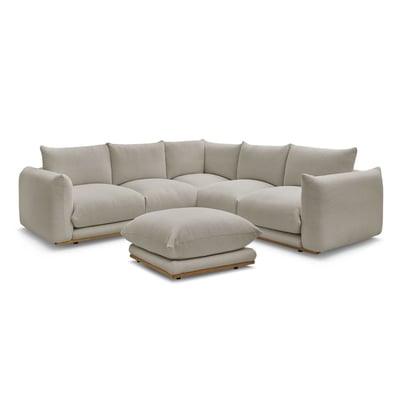 Canapé d'angle fixe 4 places en tissu bouclette avec pouf, ERNEST BOBOCHIC