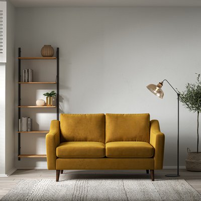 Rosa Curve Velvet 2 Seater Sofa with Dark Wood Legs SO'HOME