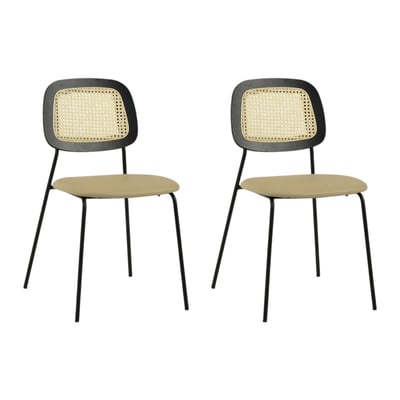 Lot de 2 Chaises en simili cuir et cannage - MEMPHIS MATHI DESIGN