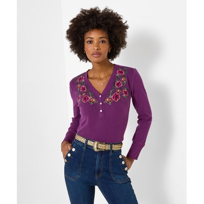 Henley en Jersey Brodé Fleuri JOE BROWNS