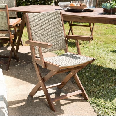 Lot de 2 fauteuils chaises de jardin pliants en bois acacia et rotin synthétique SUMMER PIER IMPORT