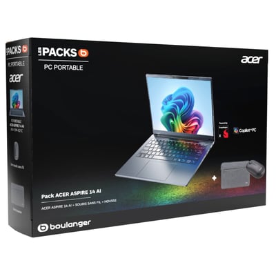 Ordinateur portable Aspire A1411MX21C 14" Snapdragon X 16 Go RAM DDR5 SSD 512 Go souris et sacoche incluses Copilot+PC ACER