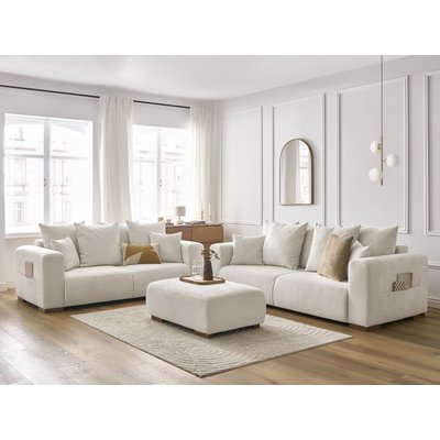 Canapé droit fixe 6 places en tissu chiné avec pouf, SIDONIE BOBOCHIC