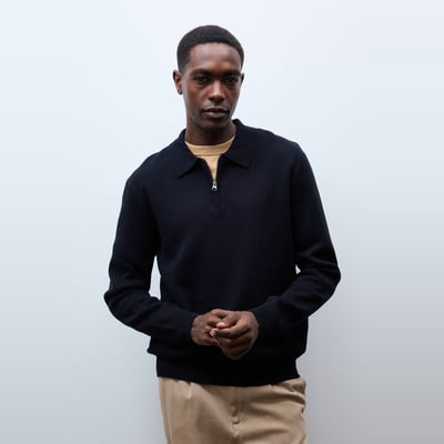 Pull col rond polo en coton et cachemire MONOPRIX