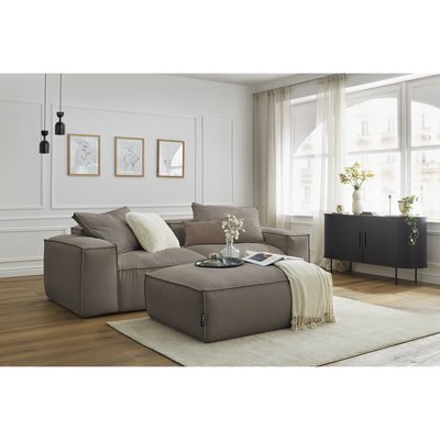 Canapé droit fixe 3 places en velours côtelé avec pouf, BOHEME BOBOCHIC