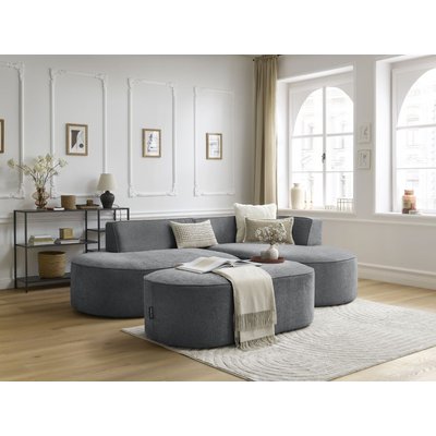 Canapé d'angle fixe 5 places en tissu texturé avec pouf, ROUSSEAU BOBOCHIC
