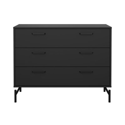 Commode 3 tiroirs noir mat avec piètement métal L99 cm - BORA CALICOSY