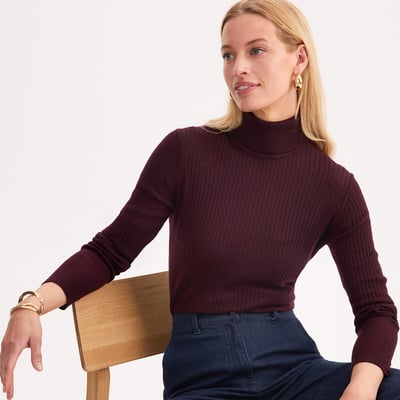 Pull col rond, en fine maille côtelée en laine mélangée ANNE WEYBURN