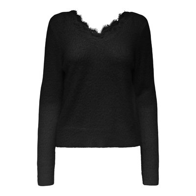 Pull en maille mousseuse, col V dentelle ONLY
