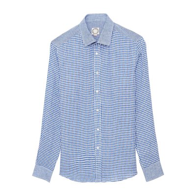 Chemise pour homme Olivier en lin, motif Vichy bleu et empi?�cements INES DE LA FRESSANGE PARIS