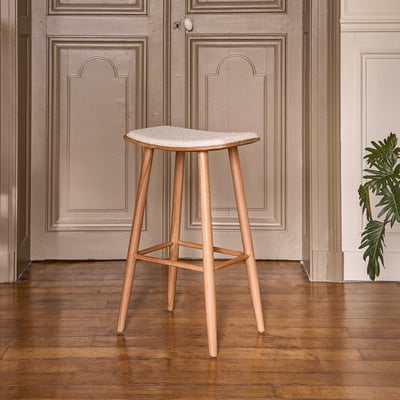 Tabouret de bar en teck massif et bouclette  AMBRE BERAH GETAH