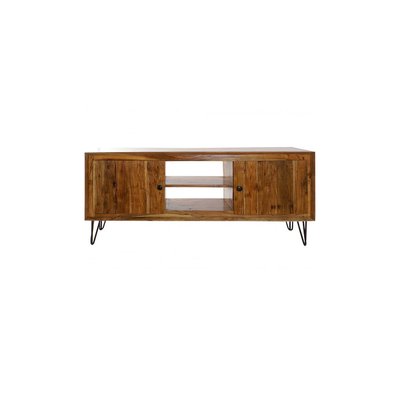 Meuble de télévision en bois massif d'acacia et métal noir - 145x42x61cm WADIGA