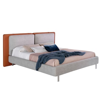 Lit en similicuir marron avec tissu gris ANGEL CERDA