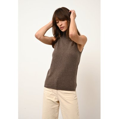 VIOLET pull col roulé taupe chiné en cachemire JUST CASHMERE