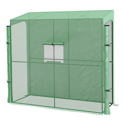 Serre de jardin adossée 2 portes zippées fenêtre acier PE vert OUTSUNNY