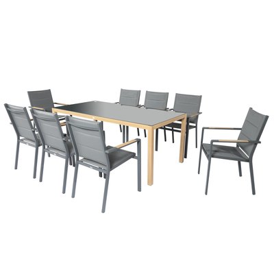Table de jardin en aluminium effet bois et 8 fauteuils, CIOTAT OVIALA