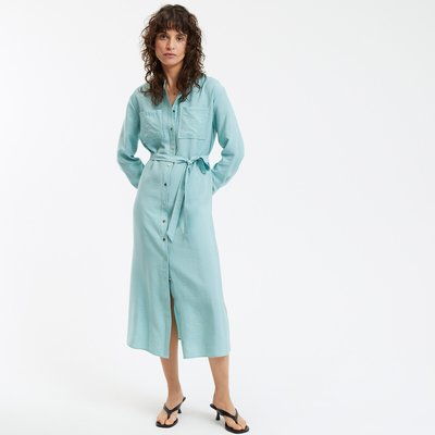 Robe droite longue, ceinturée, col mao LA REDOUTE COLLECTIONS