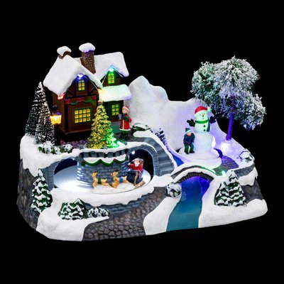 Village de Noël père Noël et traineau animé 10 LED à piles FEERIC LIGHTS & CHRISTMAS
