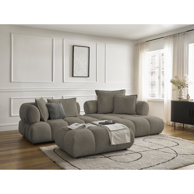Canapé d'angle fixe 4 places en tissu bouclette avec pouf, ALYA BOBOCHIC