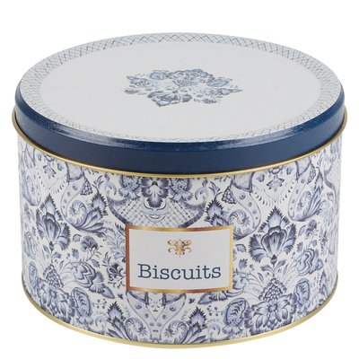 Boîte à biscuits en métal bleu, blanc et doré WADIGA